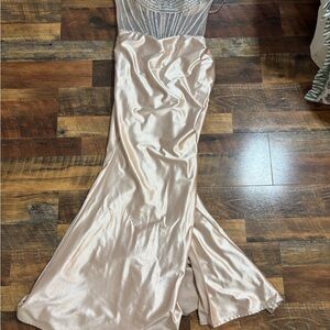 Strapless Satin Evening Dress in Cream
